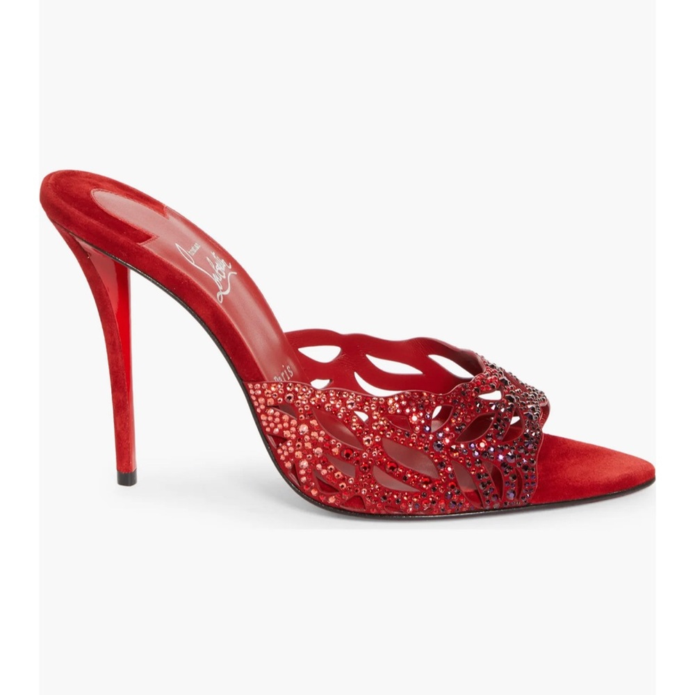 Christian Louboutin Red Embellished Heels - Picture 3 of 13